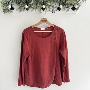 Habitat Red Big Button Scoop Neck Top Boho Lagenlook L522 art to wear small